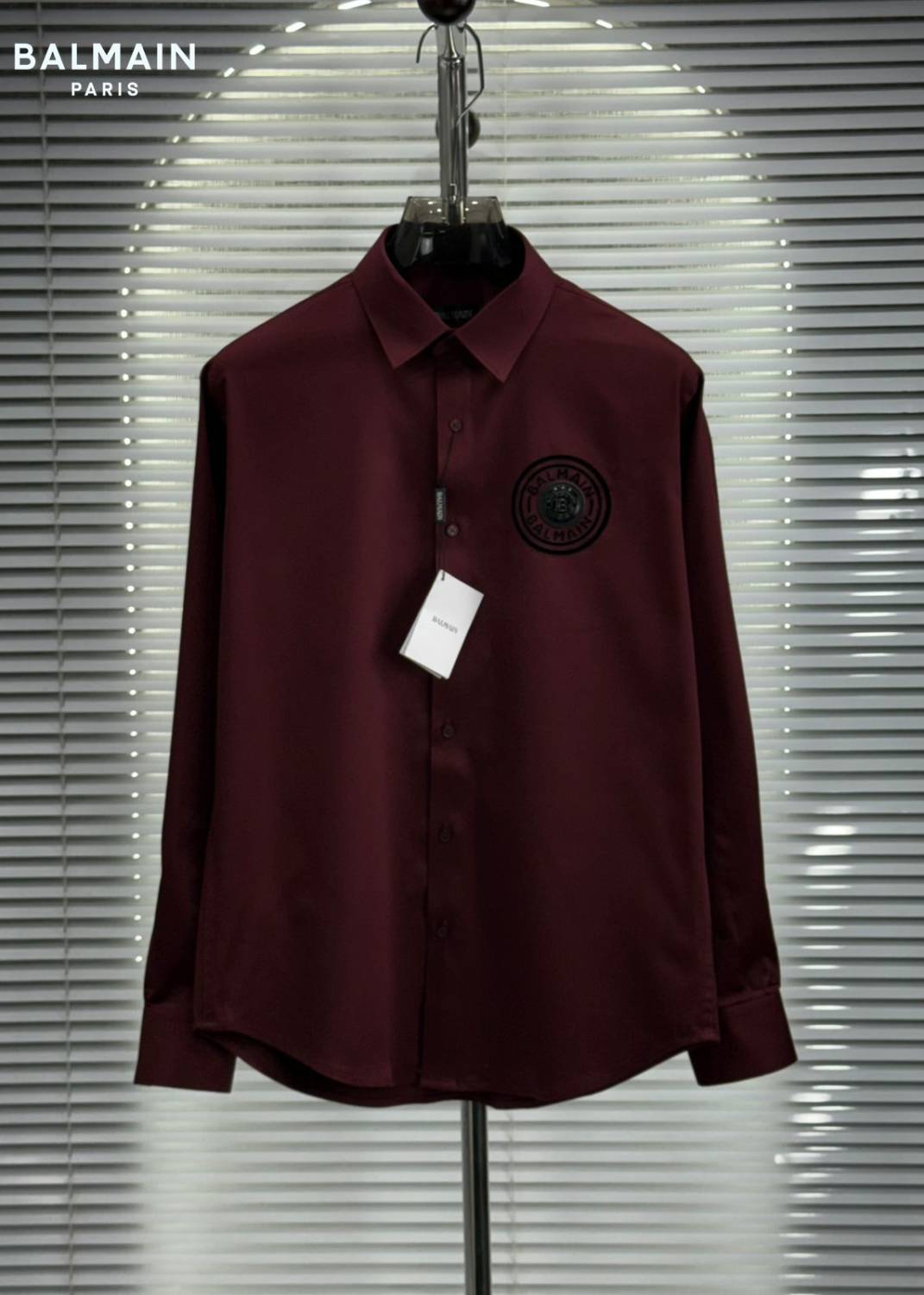 Balmain Embroidered Wine Premium Cotton Shirt-0