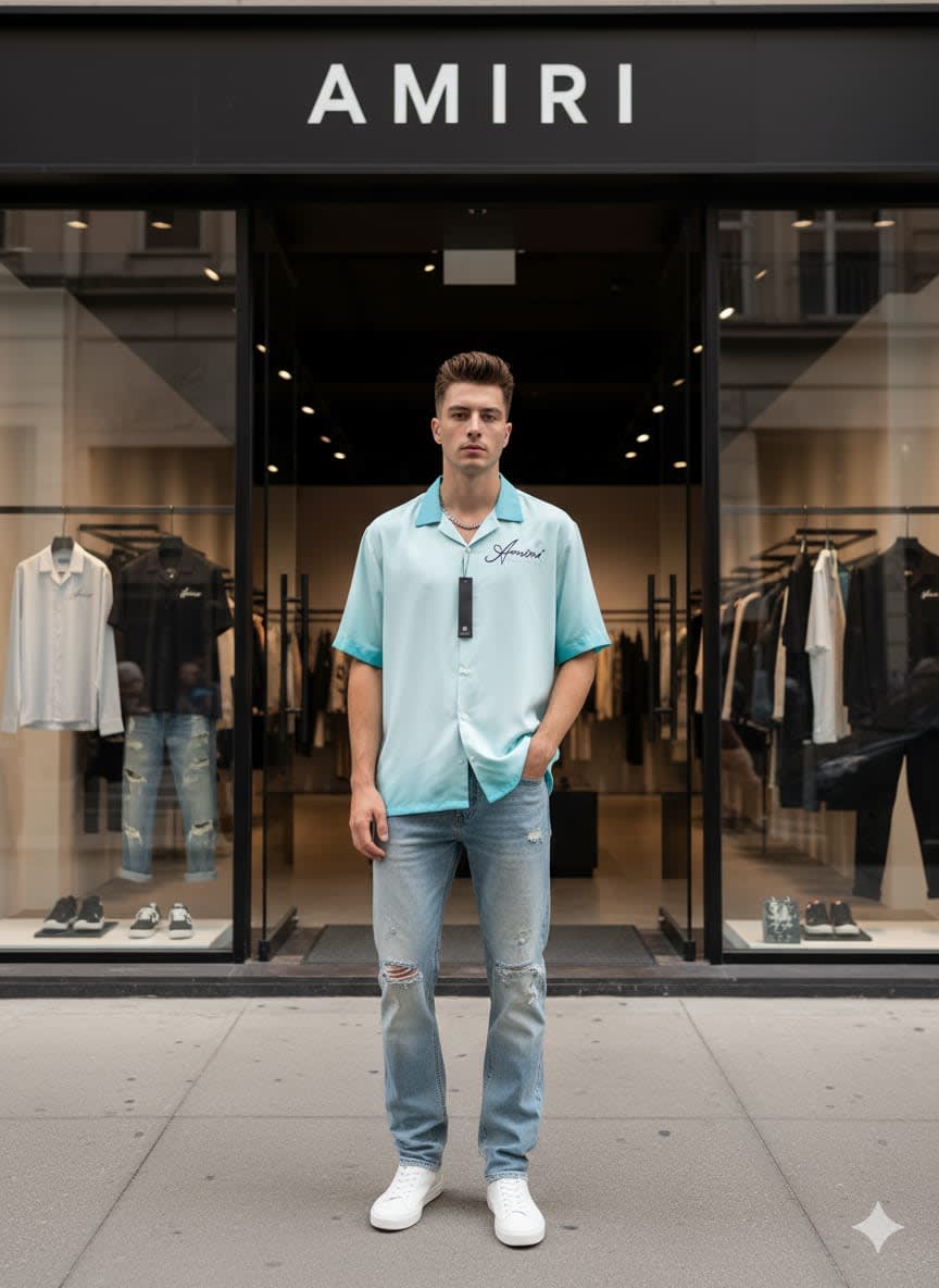 Amiri Blue Premium Quality Short Sleeve Shirt-0