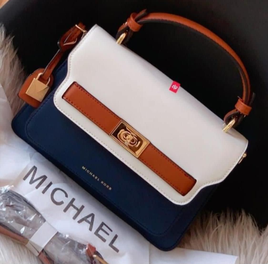 Michael Kors Kelly White/Blue Top Handle Bag-0