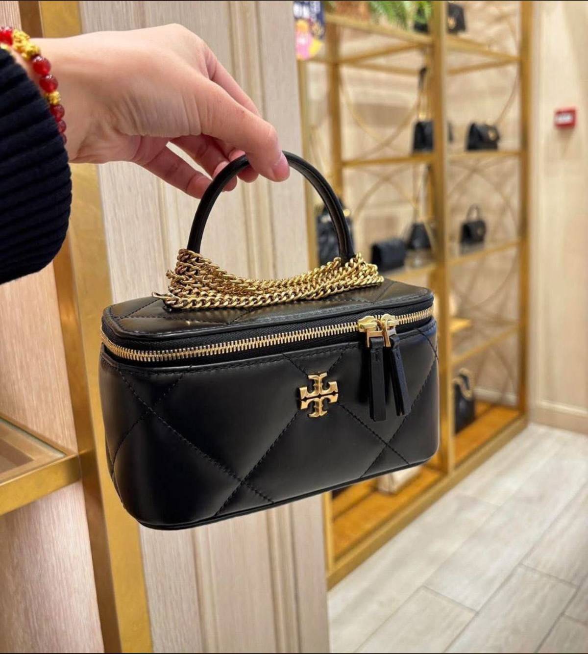 Tory Burch Diamond Kira Black Quilted Vanity Shoulder Bag-0