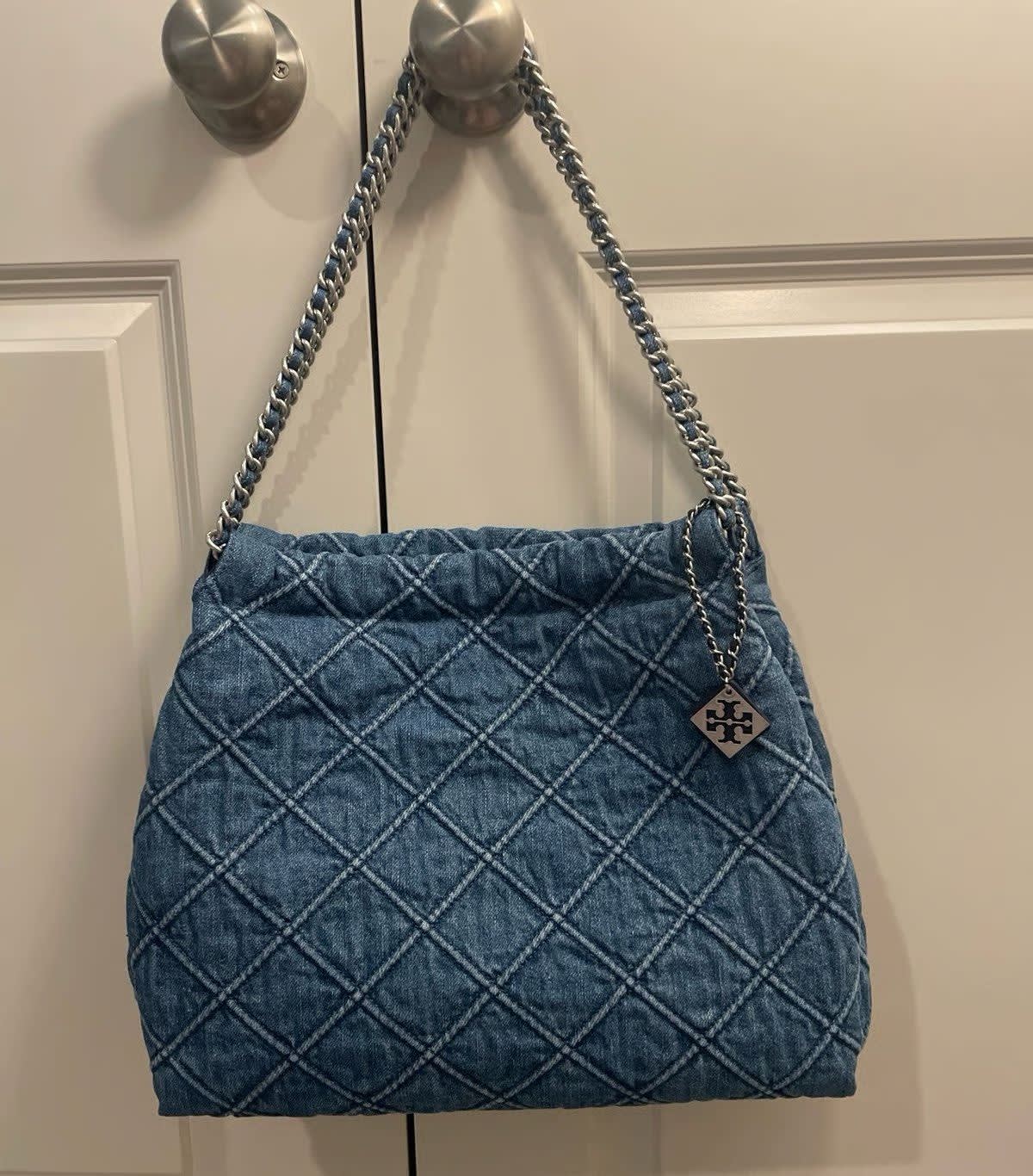 Tory Burch Fleming Blue Denim Satchel Tote Bag-2