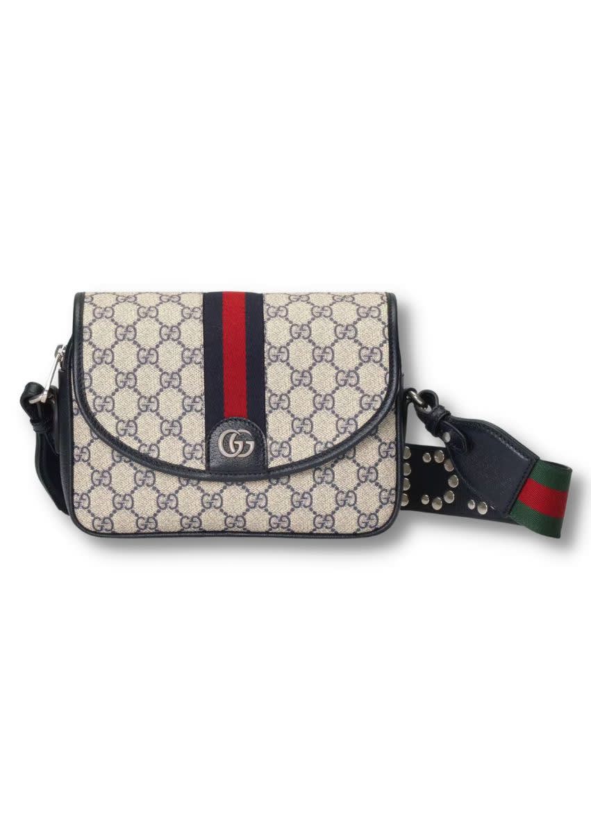 Gucci Ophidia Broad Blue Studded Belt Crossbody Bag-0