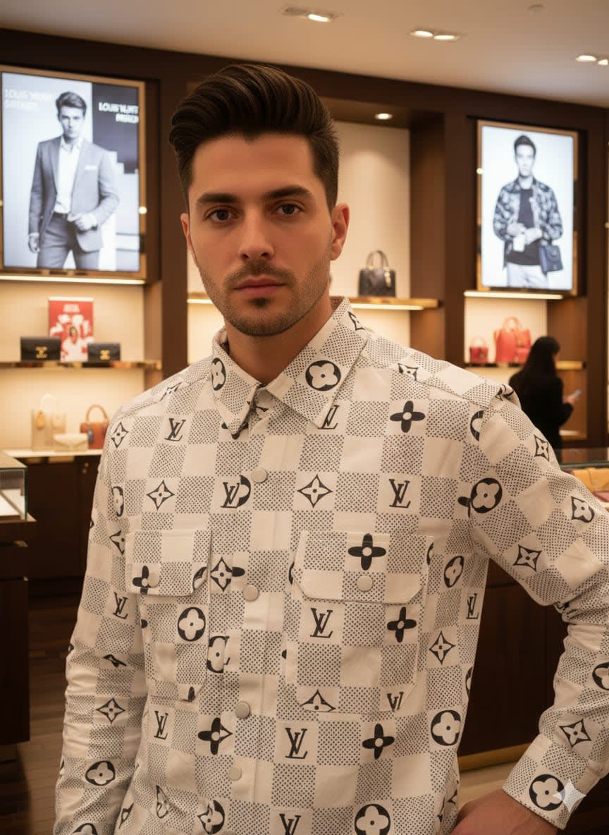 Louis Vuitton Monogram Cream Premium Cotton Shirt-3