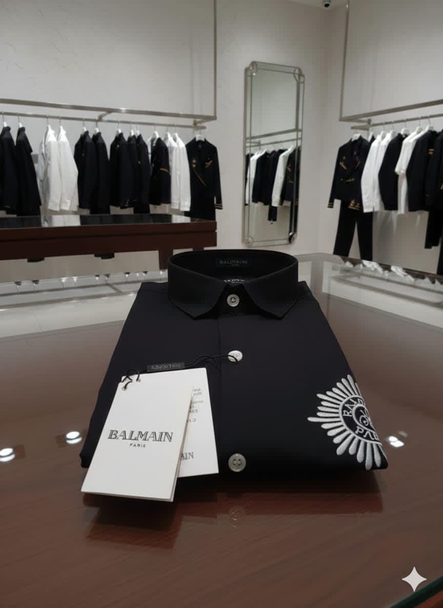 Balmain Embroidered Black Premium Cotton Shirt-2