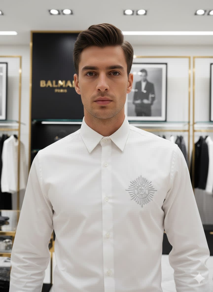 Balmain Embroidered White Premium Cotton Shirt-1