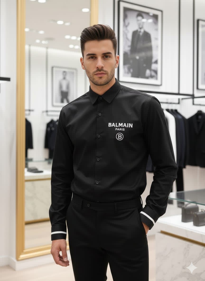 Balmain Embroidered Black Premium Cotton Shirt-0