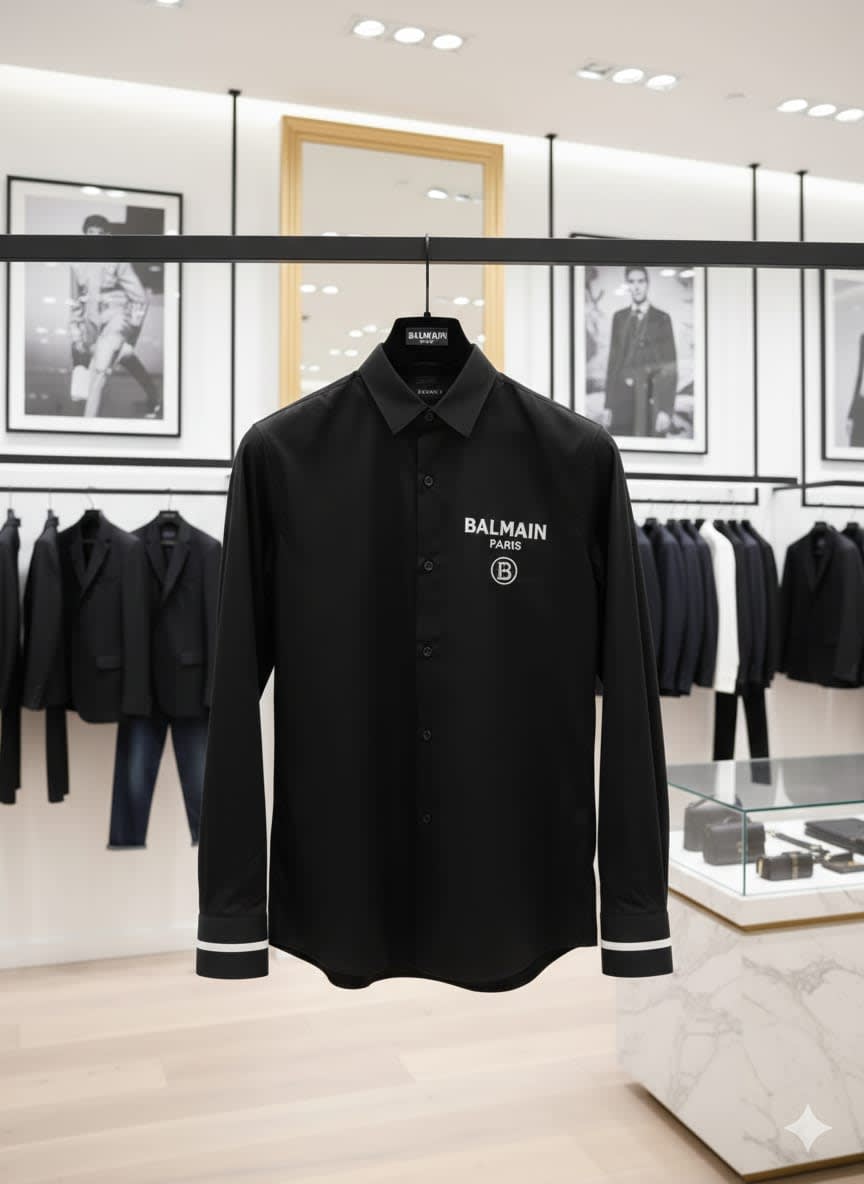 Balmain Embroidered Black Premium Cotton Shirt-1