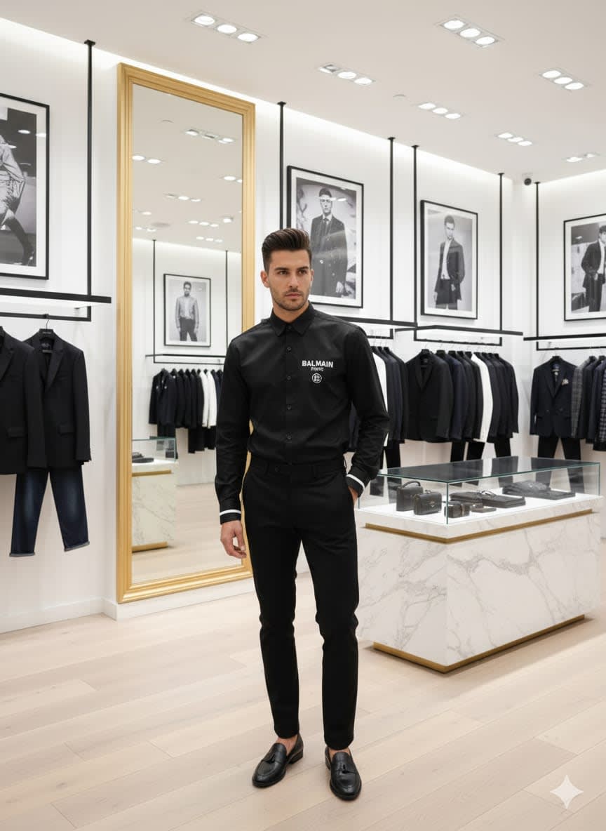 Balmain Embroidered Black Premium Cotton Shirt-3