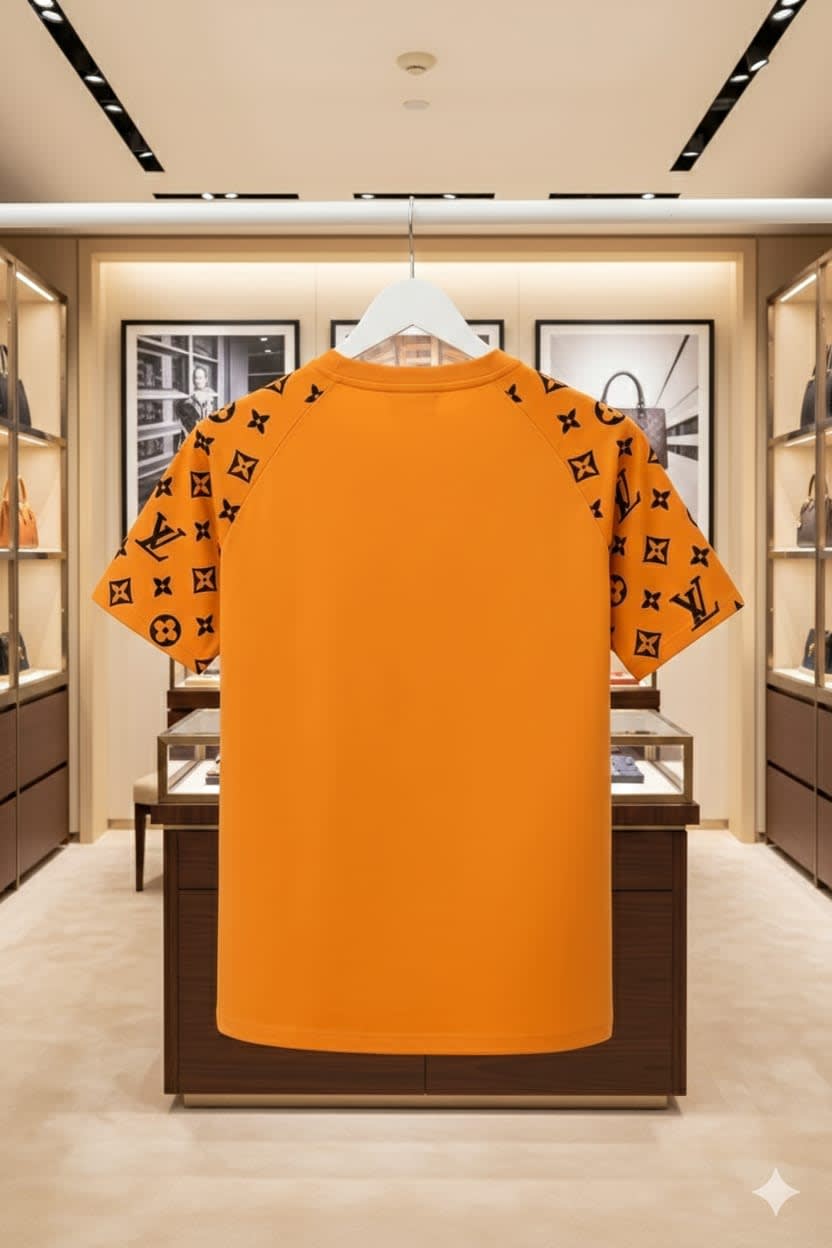Louis Vuitton Orange Embroidery Logo Premium T-shirt-3