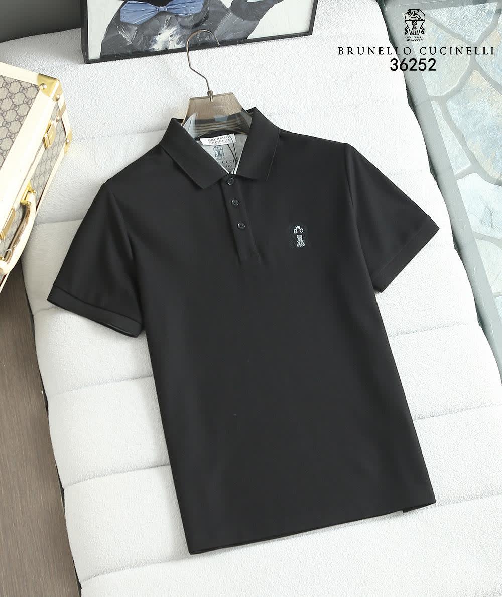 Brunello Cucinelli Black Embroidery Premium Polo T-shirt-0