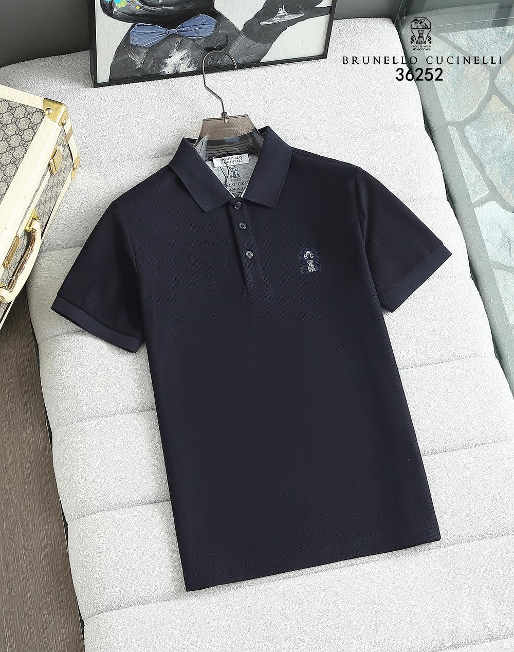 Brunello Cucinelli Blue Embroidery Premium Polo T-shirt-0