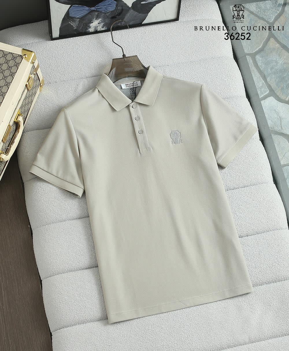 Brunello Cucinelli Grey Embroidery Premium Polo T-shirt-0