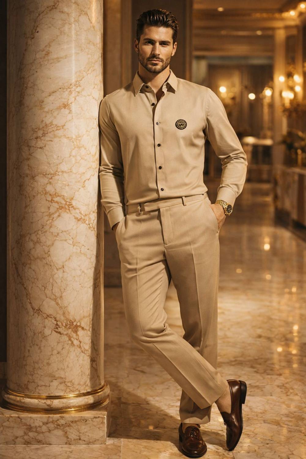 Versace Beige Premium Quality T-shirt & Trouser Combo-0