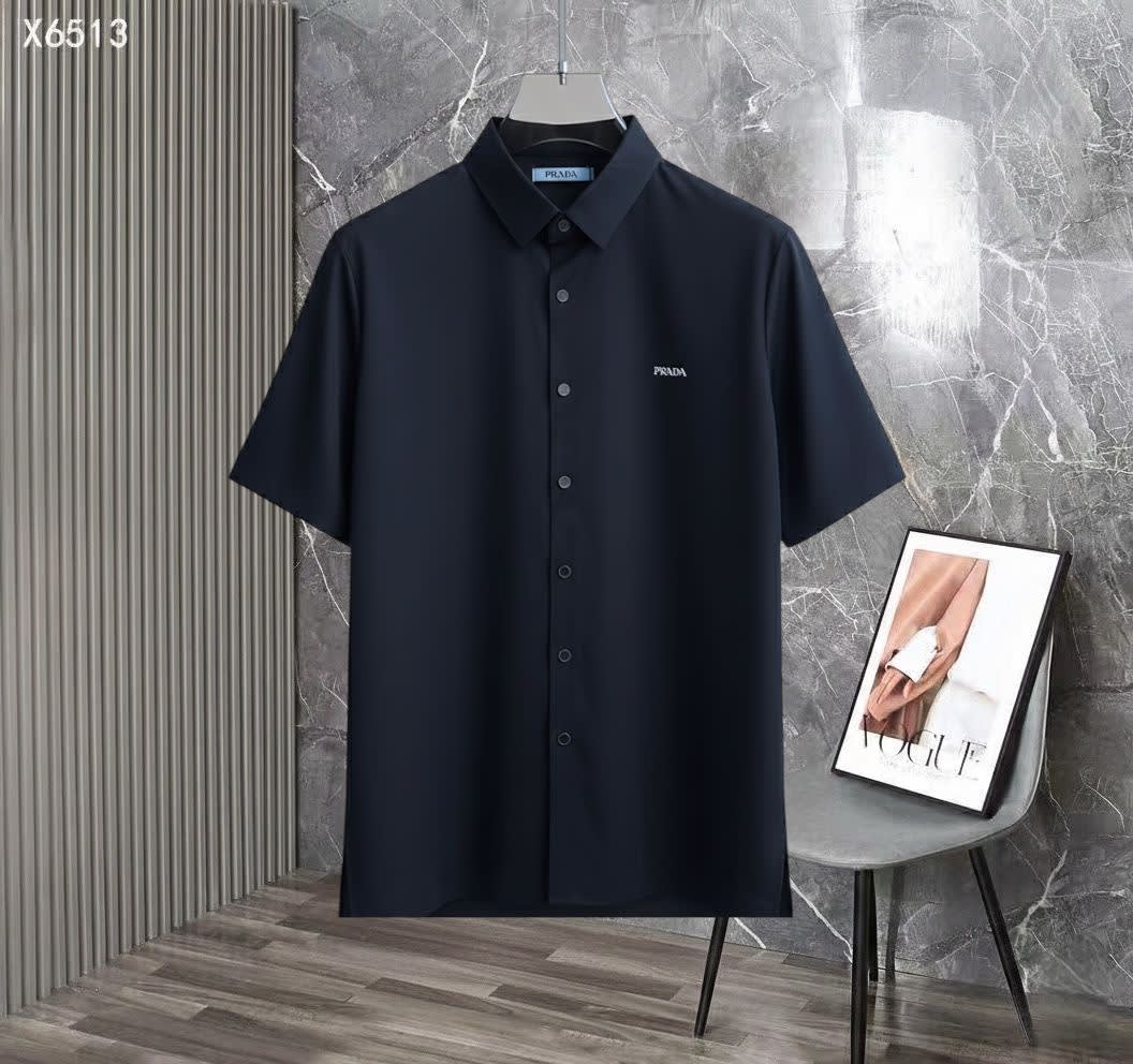 Prada Blue Premium Quality Short Sleeve Shirt-0