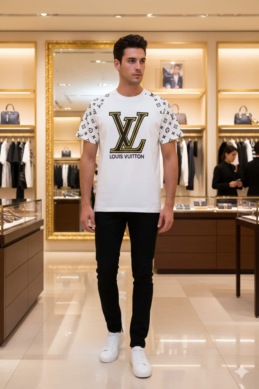 Louis Vuitton White Embroidery Logo Premium T-shirt-0