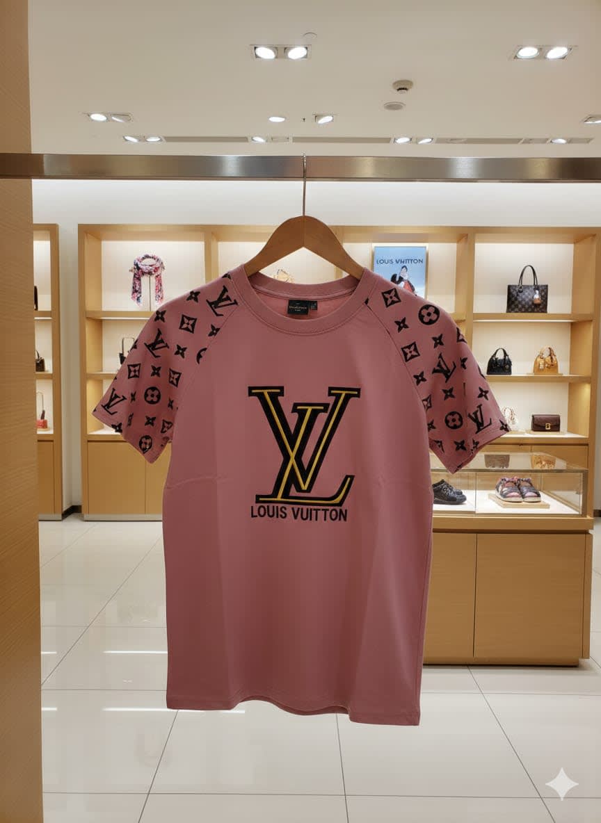 Louis Vuitton Pink Embroidery Logo Premium T-shirt-2