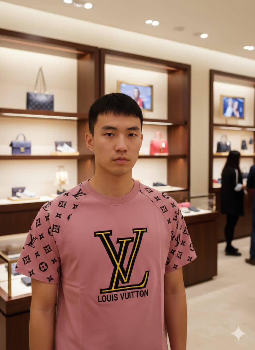 Louis Vuitton Pink Embroidery Logo Premium T-shirt-1