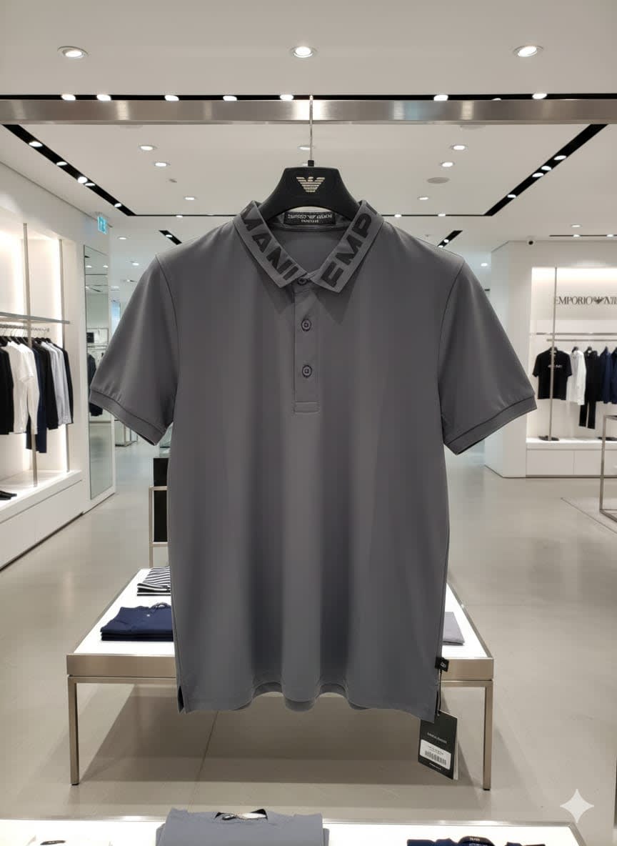 Emporio Armani Lycra Grey Premium Collar T-shirt-3