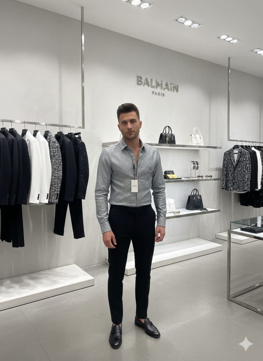 Balmain Embroidered Grey Premium Cotton Shirt-1