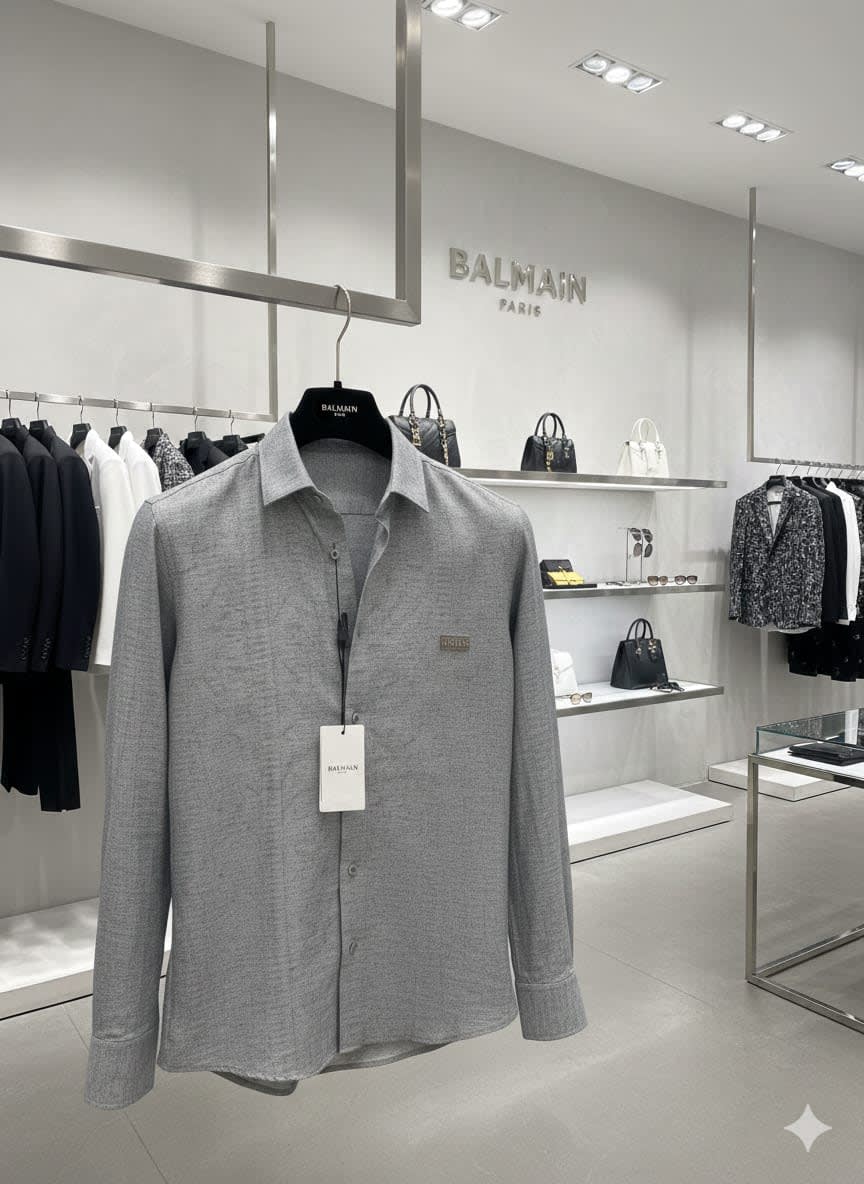 Balmain Embroidered Grey Premium Cotton Shirt-2