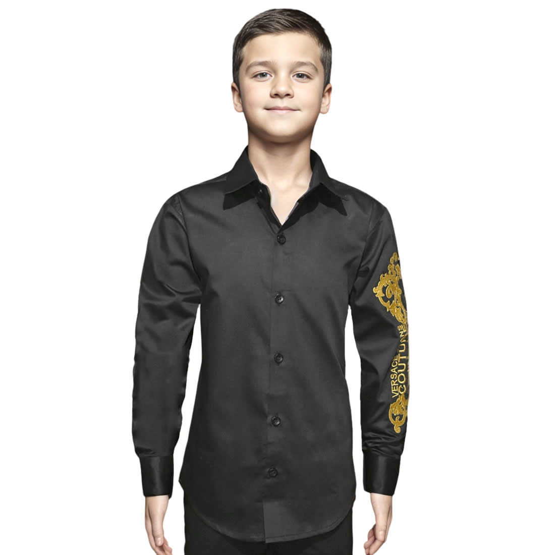 Versace Baroque-print Black Kids Shirt-0