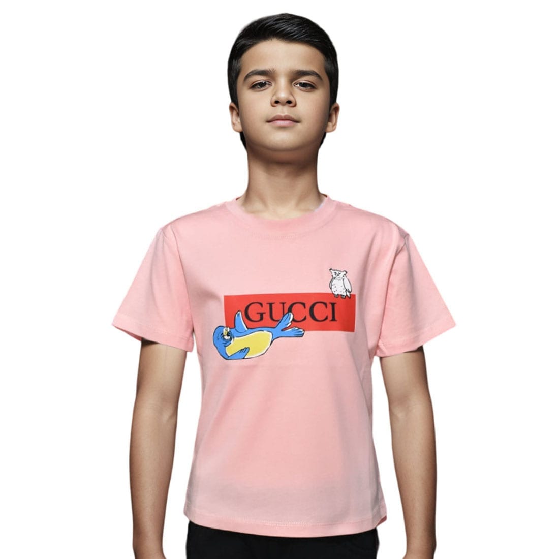 Gucci Baby Pink Premium Seal Print Kids T-shirt-0