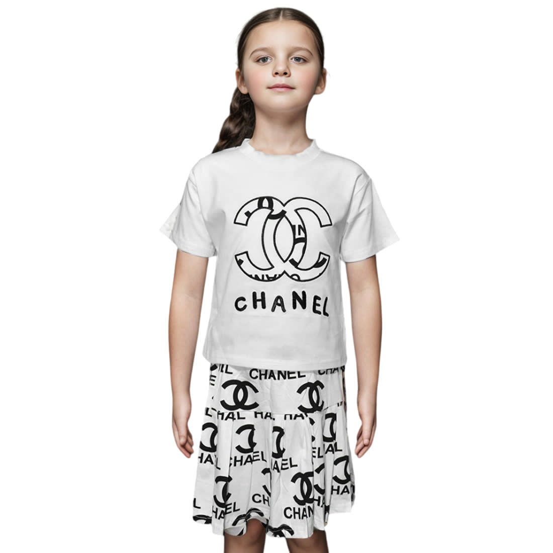 Chanel Embroidered logo White Premium Girls Co-ord Set-0