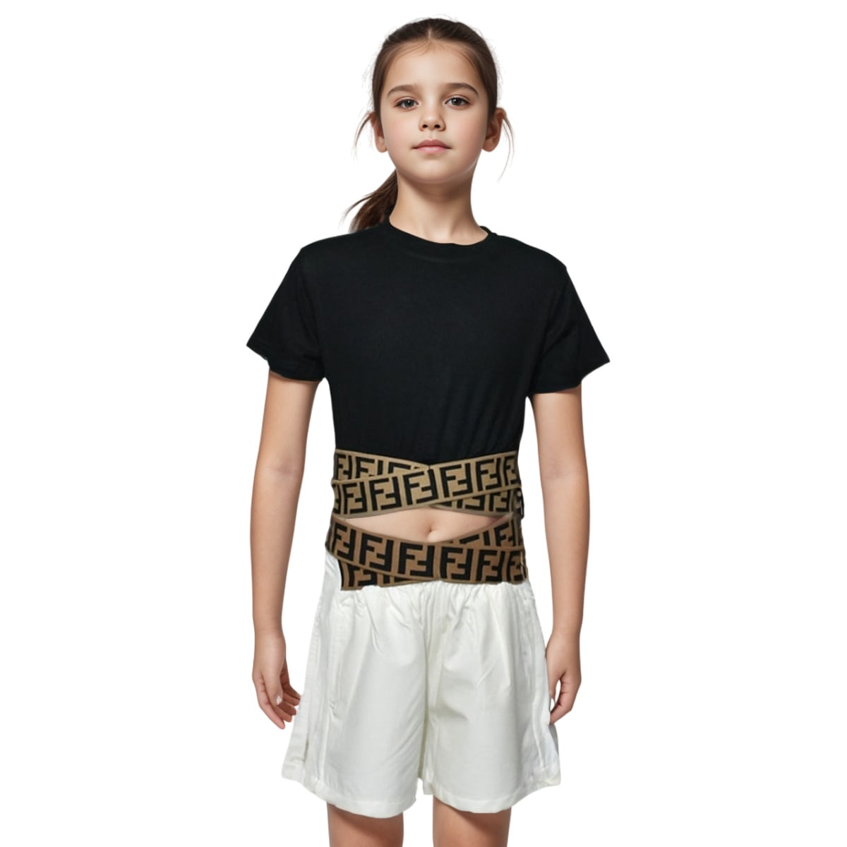 Fendi logo Printed Black Premium Girls Co-ord Set-0