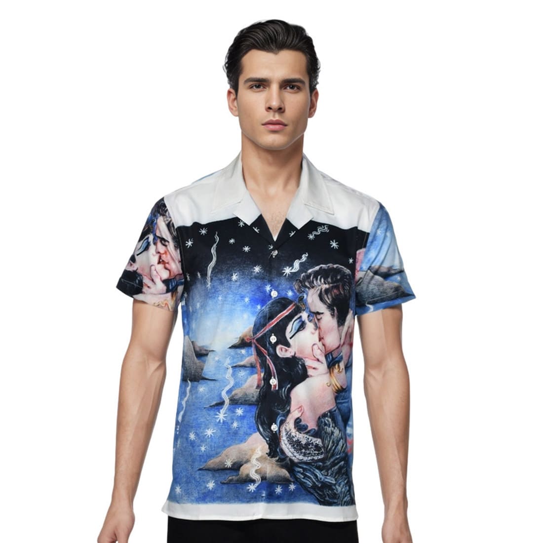 Amiri Sky Blue & White Premium Quality Half Sleeve Shirt-0