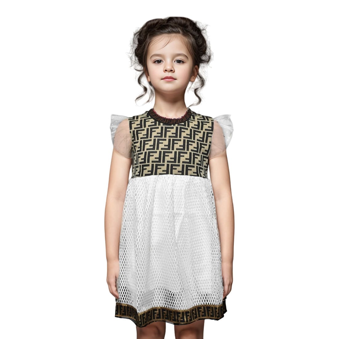 Fendi Black & Brown Premium Girls Dress-0