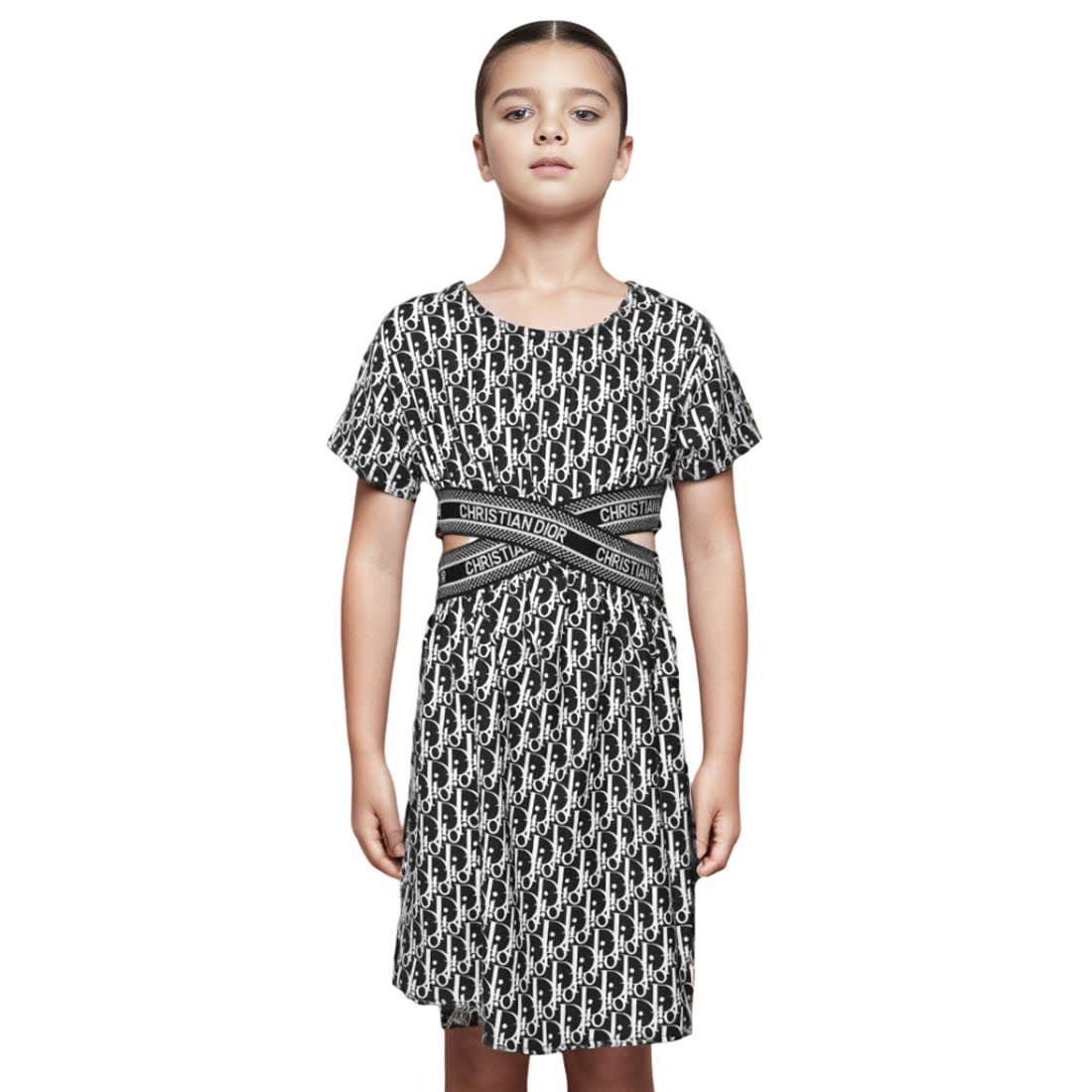 Christian Dior Black logo Print Premium Girls Dress-0