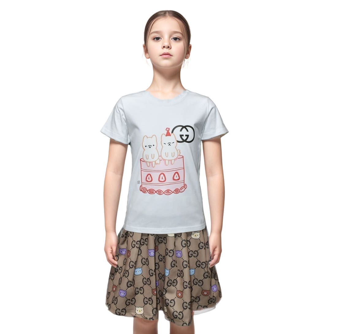 Gucci White Premium Quality Girls Co-ord Set-0