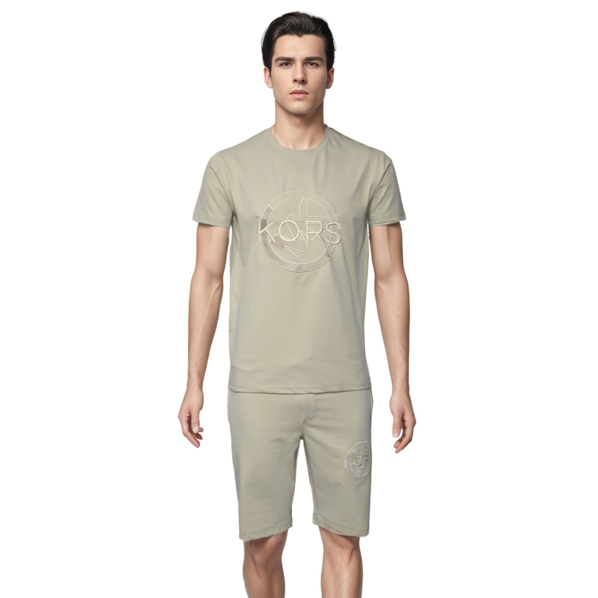 Michael Kors Embroidered Cream Premium T-shirt & Shorts Combo-0
