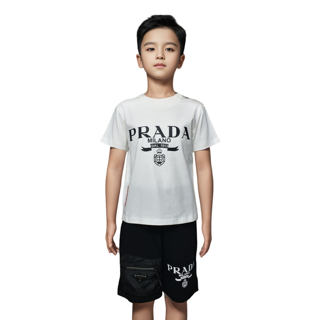 Prada logo Print White Premium Kids Co-ord Set-0