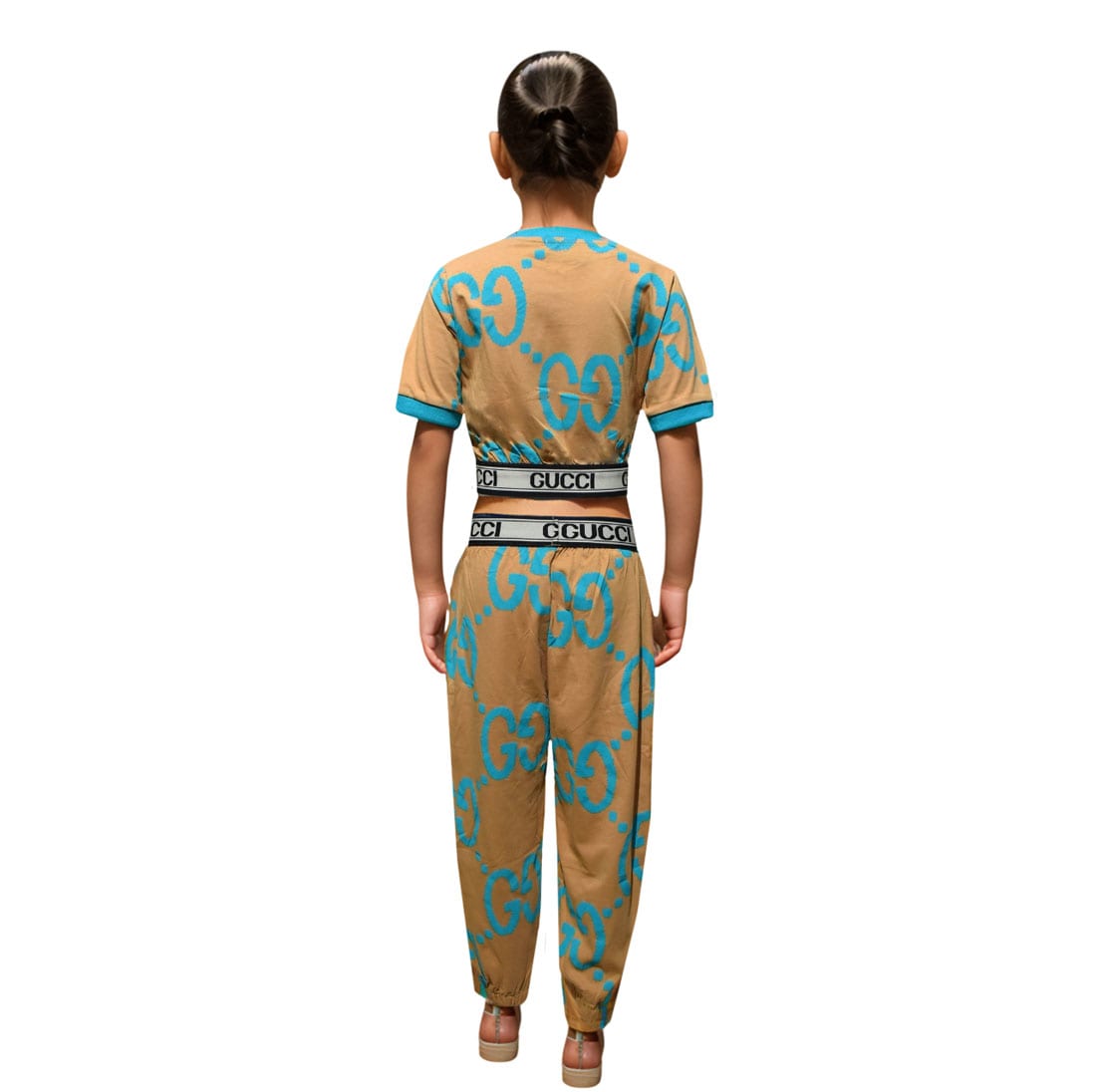 Gucci Printed Embroidered logo Brown Girls Co-ord Set-1