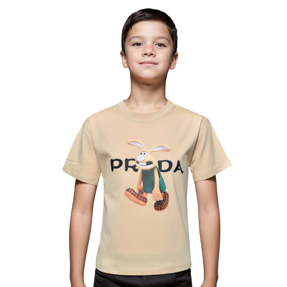 Prada Bunny Print Brown Premium Kids T-shirt-0