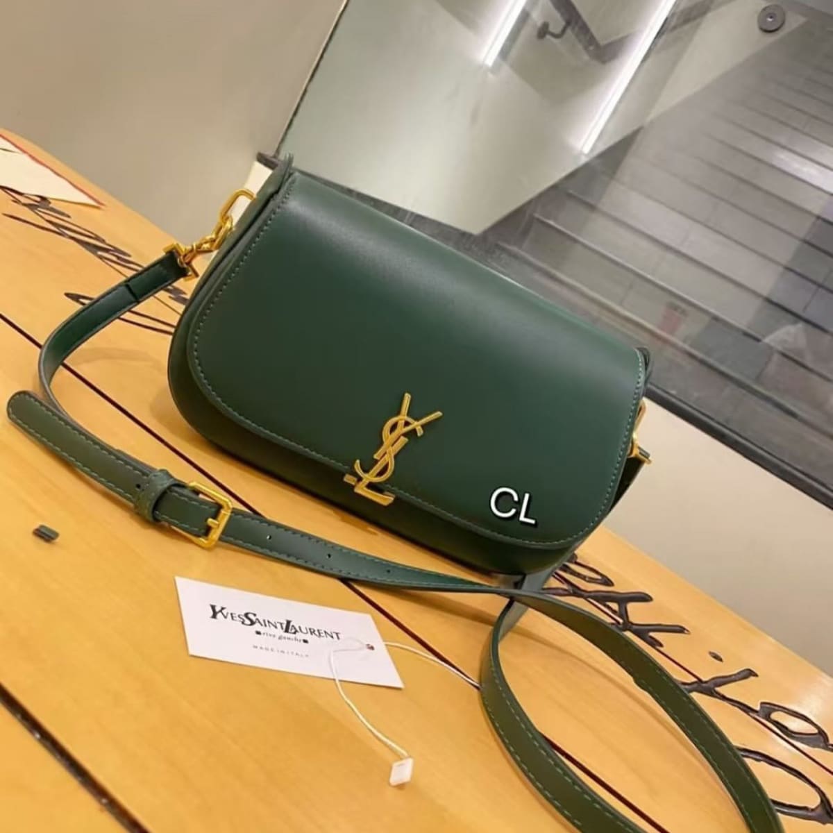 YSL Saint Laurent Voltaire Leather Green Shoulder Bag-0