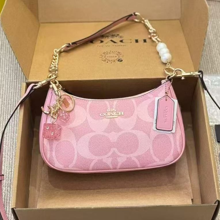 Coach Teri Pink Bag With Coach Dice Charm-1