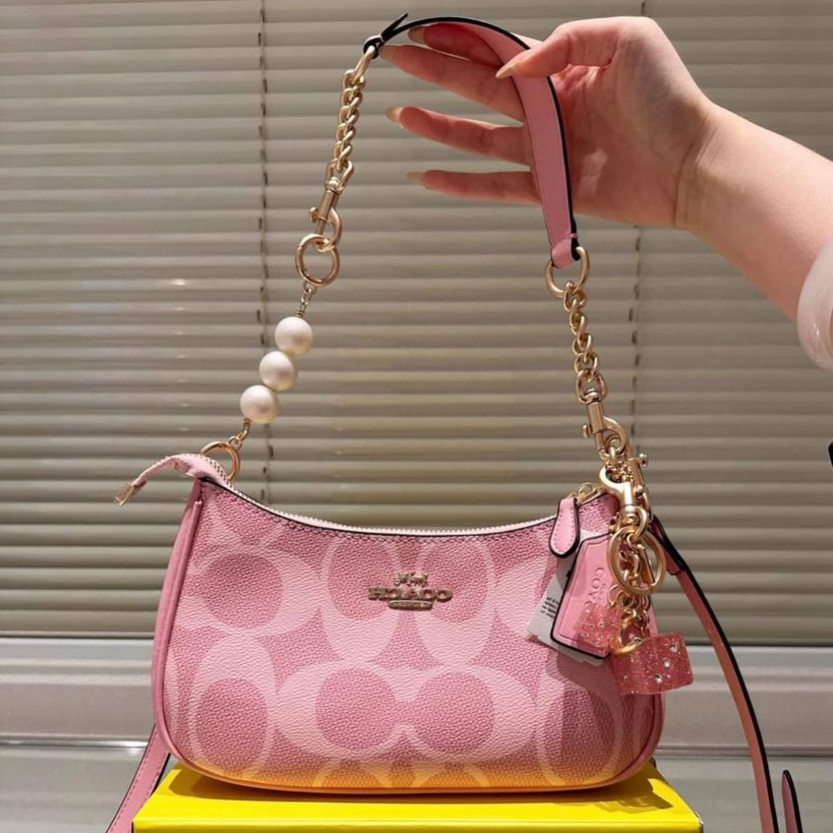 Coach Teri Pink Bag With Coach Dice Charm-0