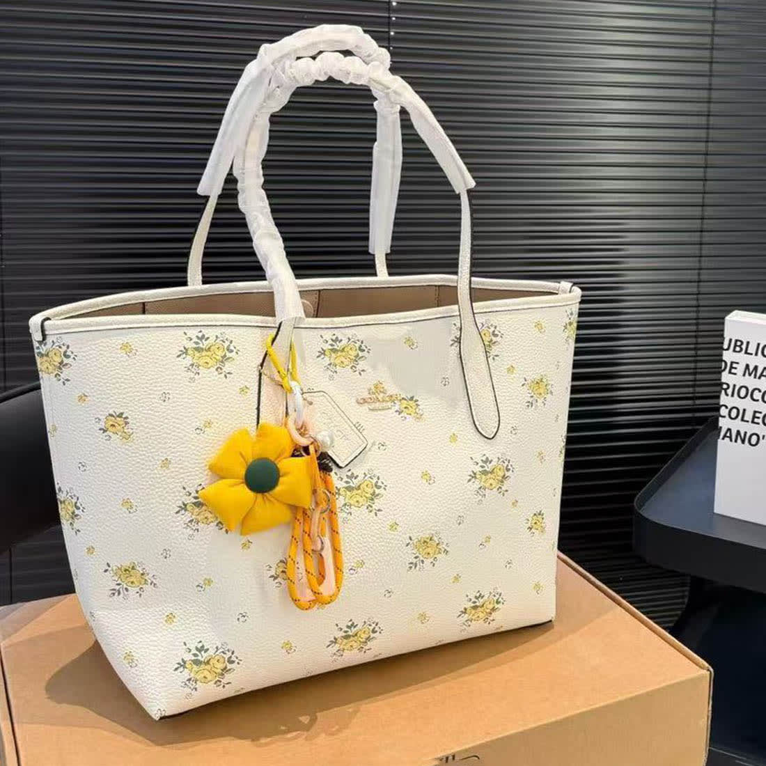 Coach City White Tote Bag with Floral Print-0