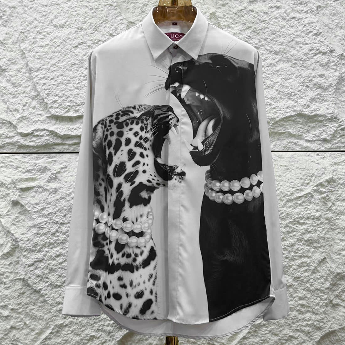 Gucci Leopard and Black Panther White Cotton Shirt-1