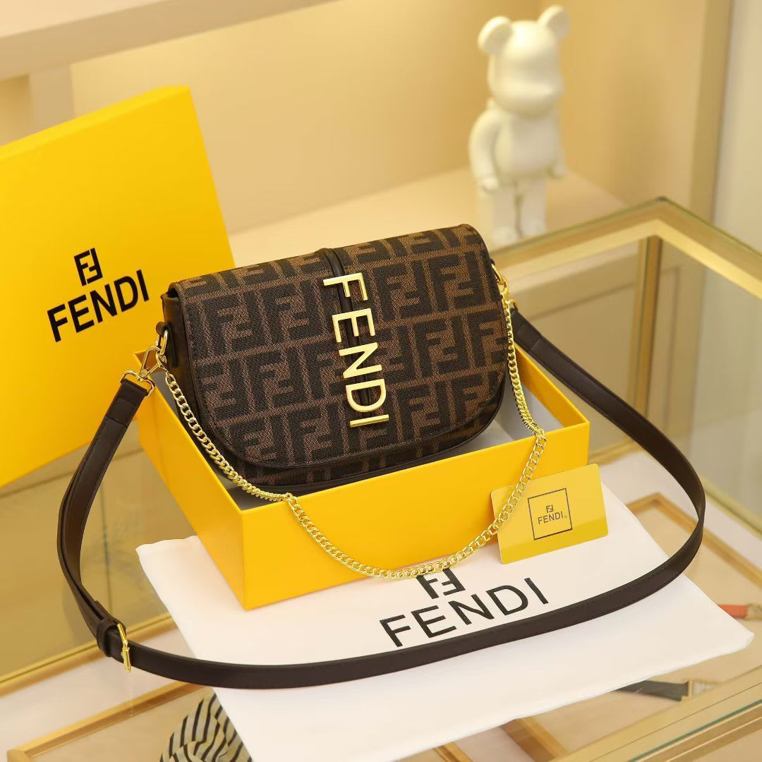 Fendi Baguette FF embroidery Dark Brown canvas bag-0