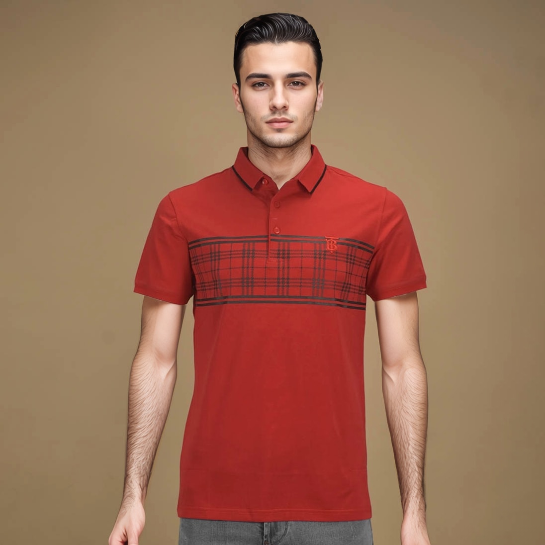 Burberry TB Embroidered Red Premium Polo T-shirt-0