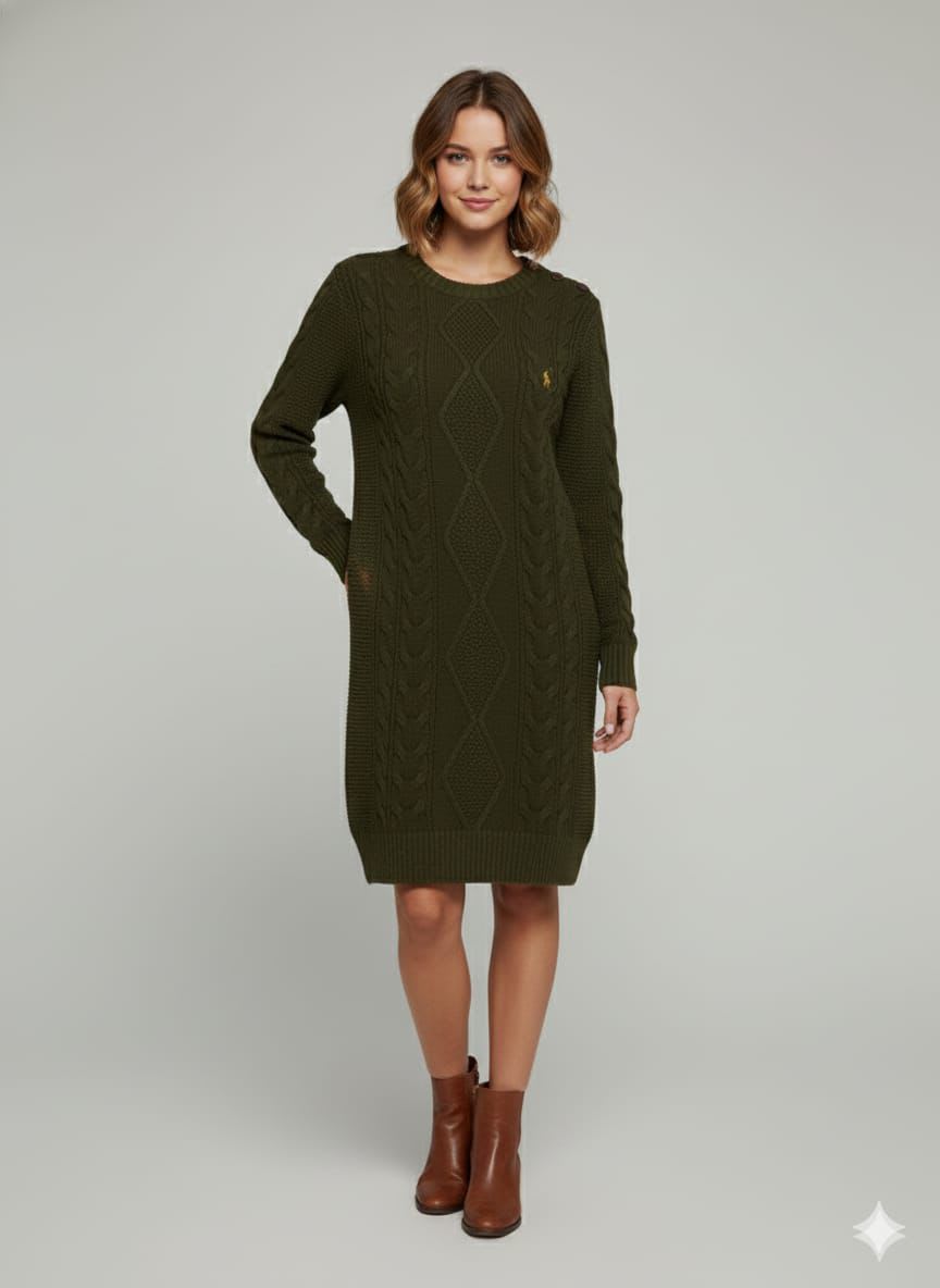 Ralph Lauren Dark Green Premium Quality Feather Wool Dress-1