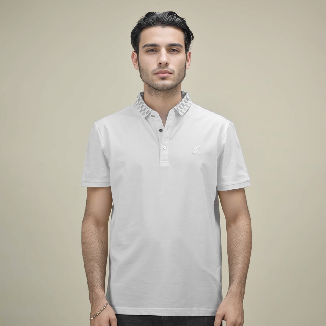 Louis Vuitton White Embroidery Logo Premium Polo T-shirt-1