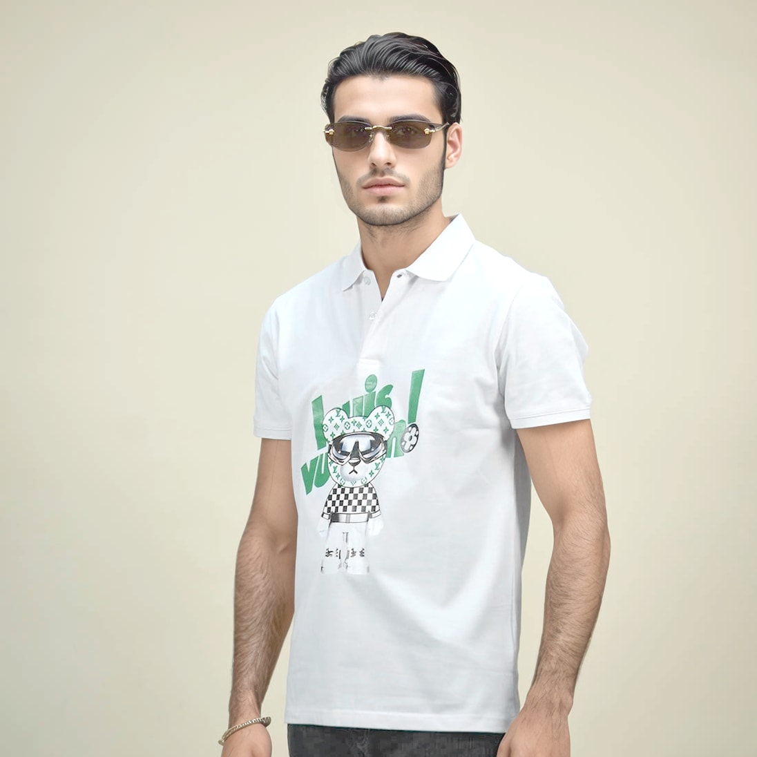 Louis Vuitton Teddy Print White Premium Polo T-shirt-0