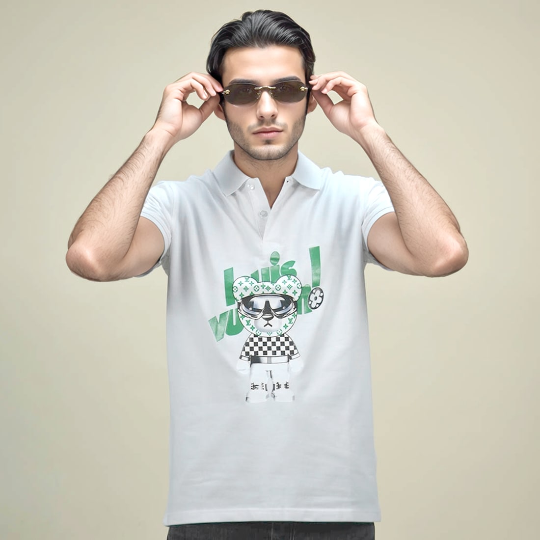 Louis Vuitton Teddy Print White Premium Polo T-shirt-2
