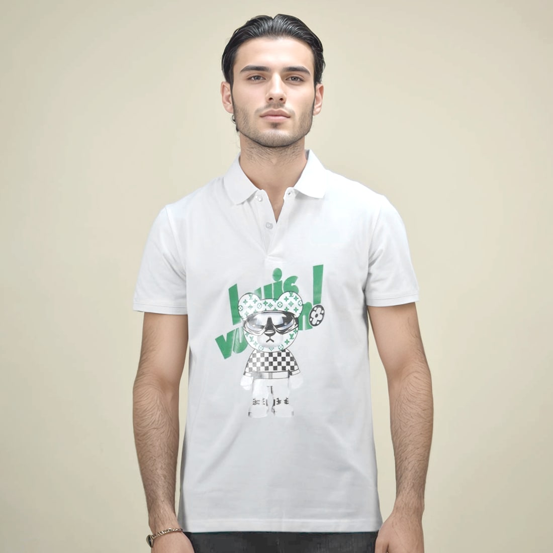 Louis Vuitton Teddy Print White Premium Polo T-shirt-5