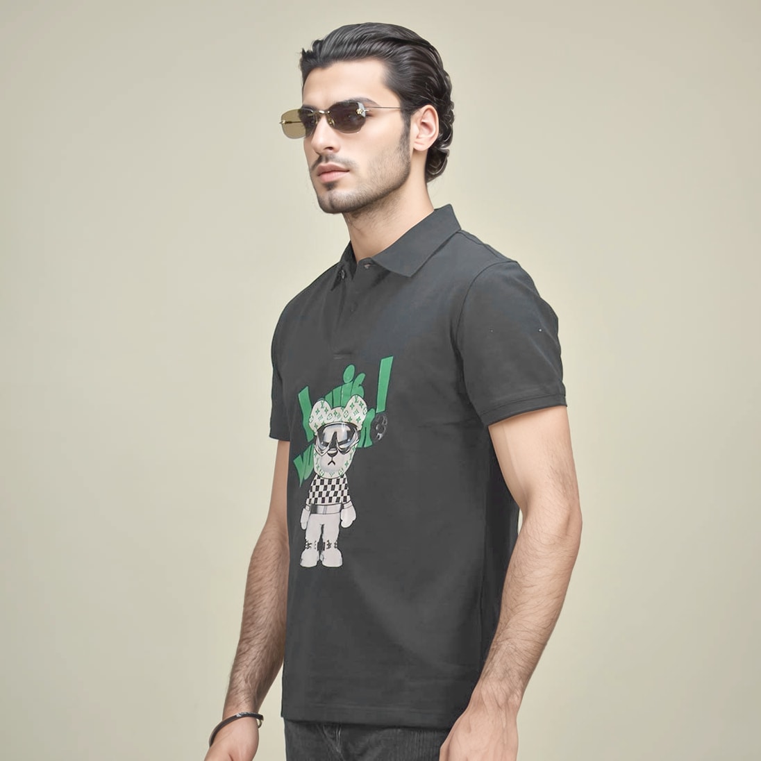 Louis Vuitton Teddy Print Black Premium Polo T-shirt-0