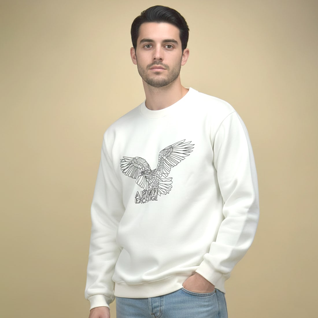 Armani Exchange Eagle Print Off-white Premium Sweatshirt-0